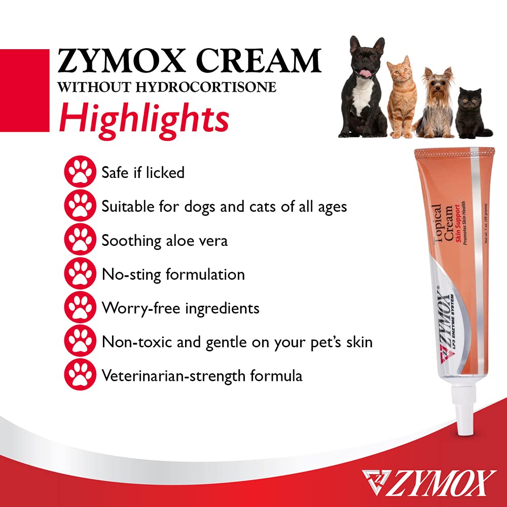 Pet King Brands ZYMOX cream on a dog's paw area for convenient spot care.