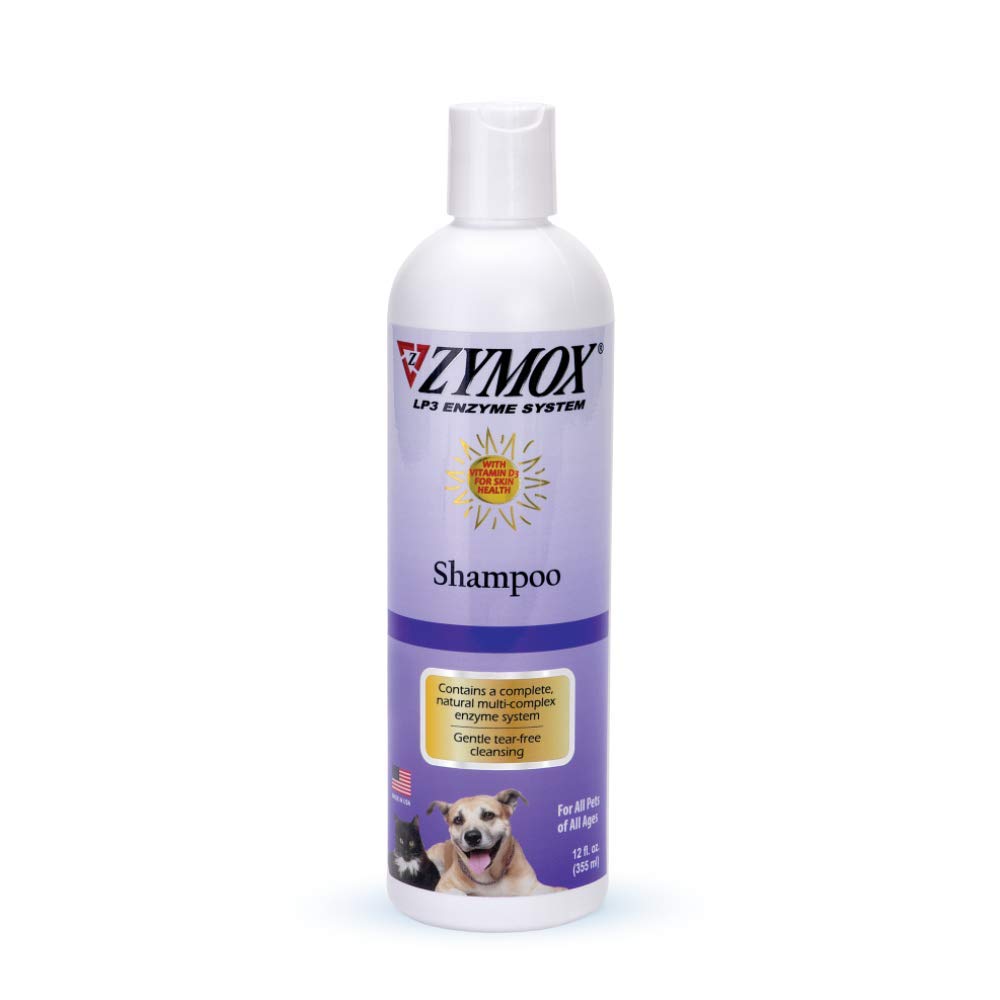 Pet King Brands ZyMOX Shampoo bottle front demonstrates a gentle cleanse for irritated skin.