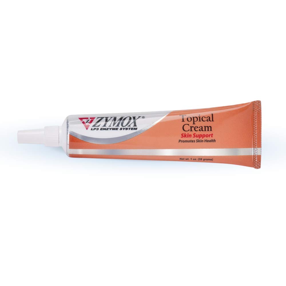 Pet King Brands ZYMOX topical cream tube closeup for gentle, veterinarian-strength relief.