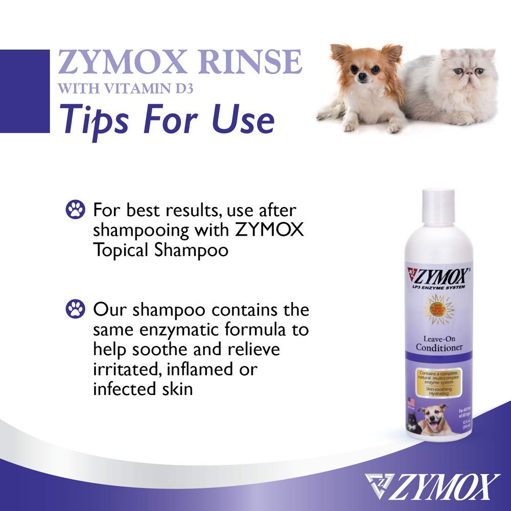 Pet King Brands ZYMOX after-shampoo routine helps condition coat between baths.