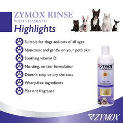 Pet King Brands ZYMOX label highlights vitamin D3 for skin and fur.