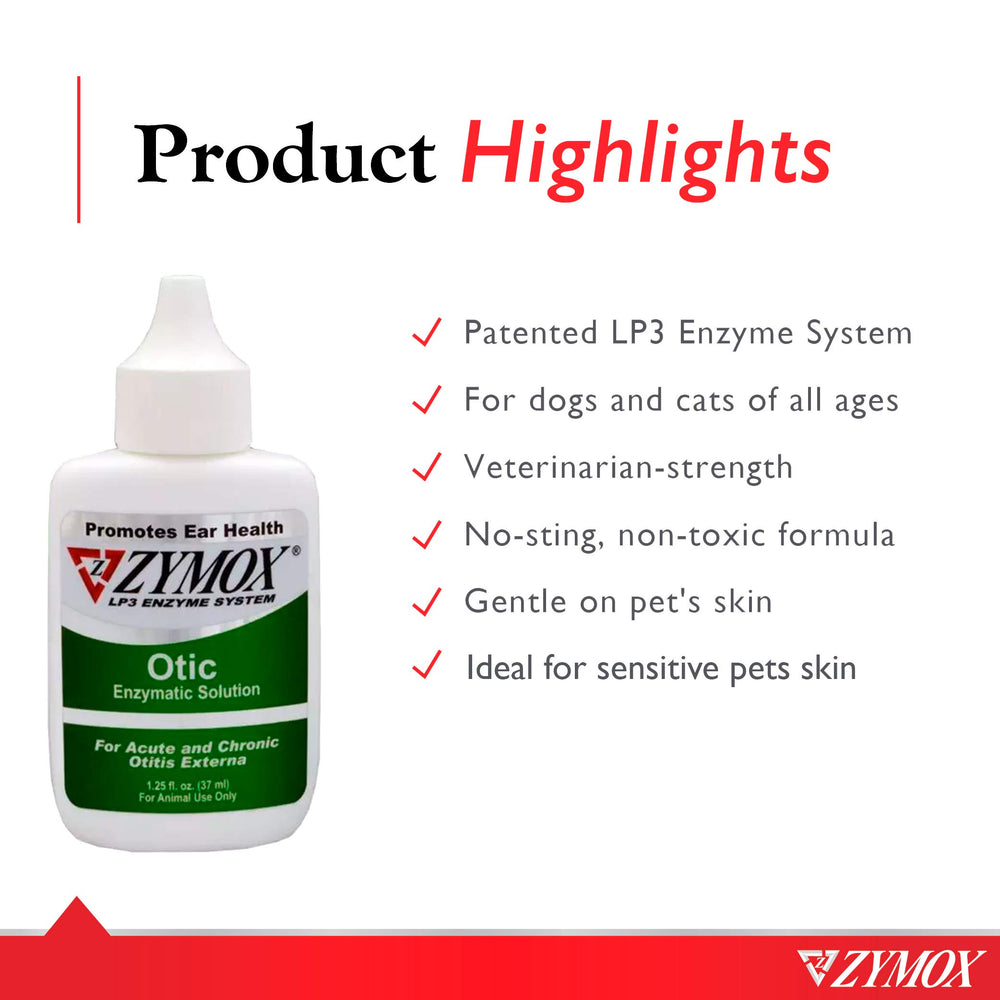 Zymox Otic ear solution label closeup showing hydrocortisone-free option