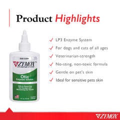 Pet King Brands Zymox Otic solution on a cat's ear for gentle relief.