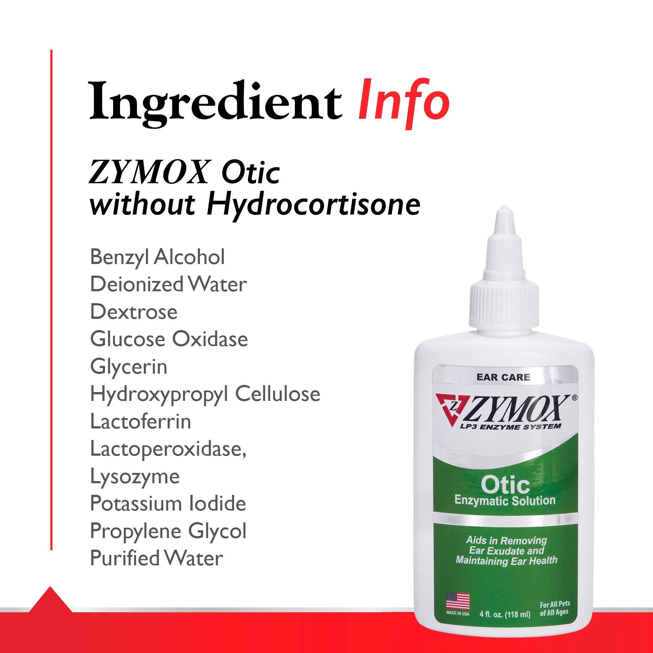 Pet King Brands Zymox Otic LP3 enzyme system close-up.