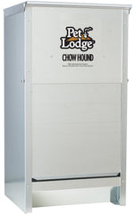 Pet Lodge Automatic Dog Feeder front view highlights weather-resistant galvanized steel.