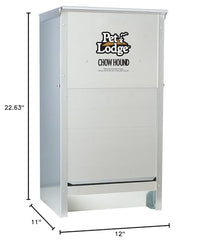 Pet Lodge Chow Hound Outdoor Feeder mounted on wall demonstrates pest-blocking, food-secure design.