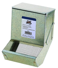 Pet Lodge steel small animal feeder with lid and sifter bottom promotes clean, portioned feeding for rabbits