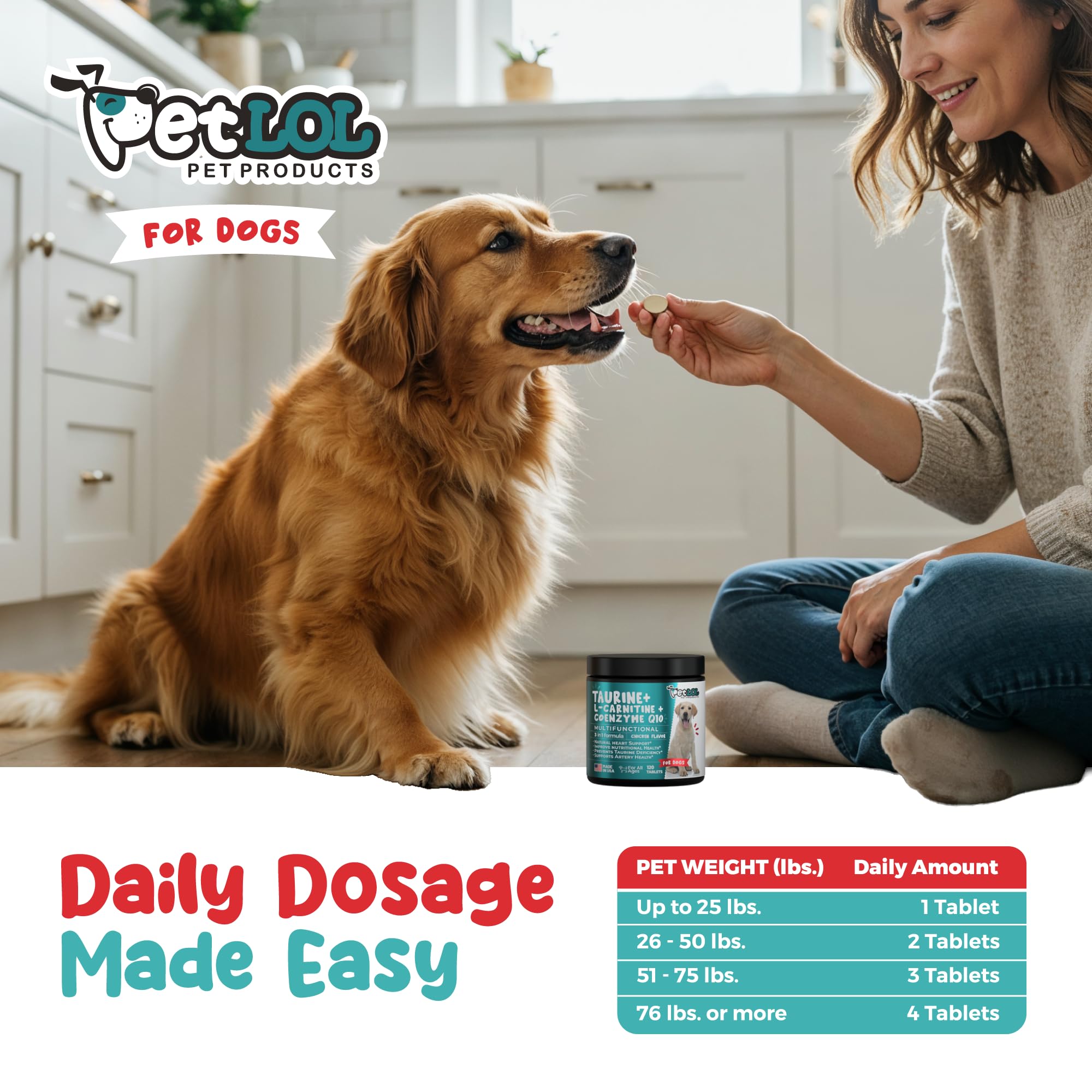 PET LOL taurine supplement USA-made label for quality assurance