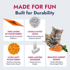 Pet Lou carrot plush toy crinkle inside for sensory feedback and enrichment.