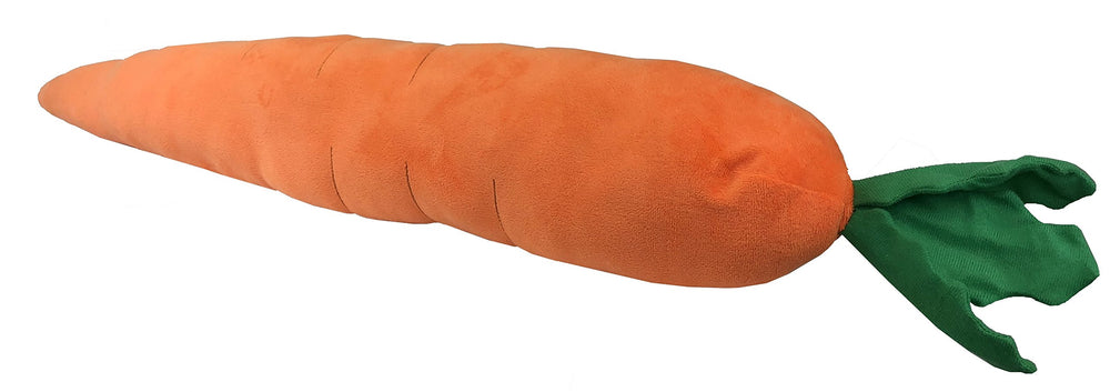 Pet Lou carrot toy 29-inch plush with squeaker and crinkle for engaging indoor play.