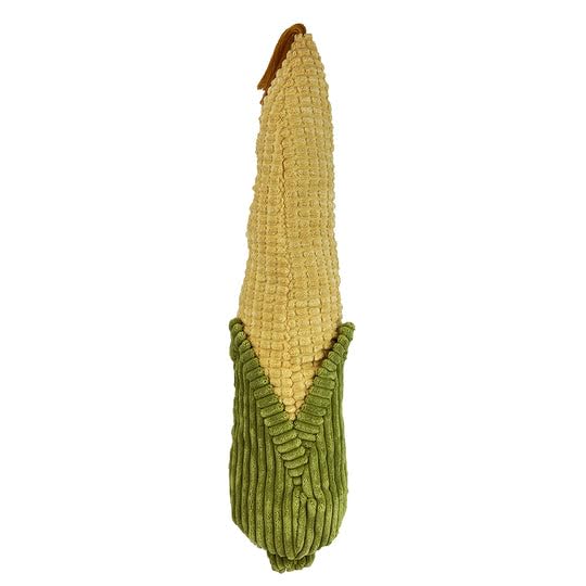Pet Lou Corn plush squeaker toy shows thick padding and squeakers for interactive play sessions.