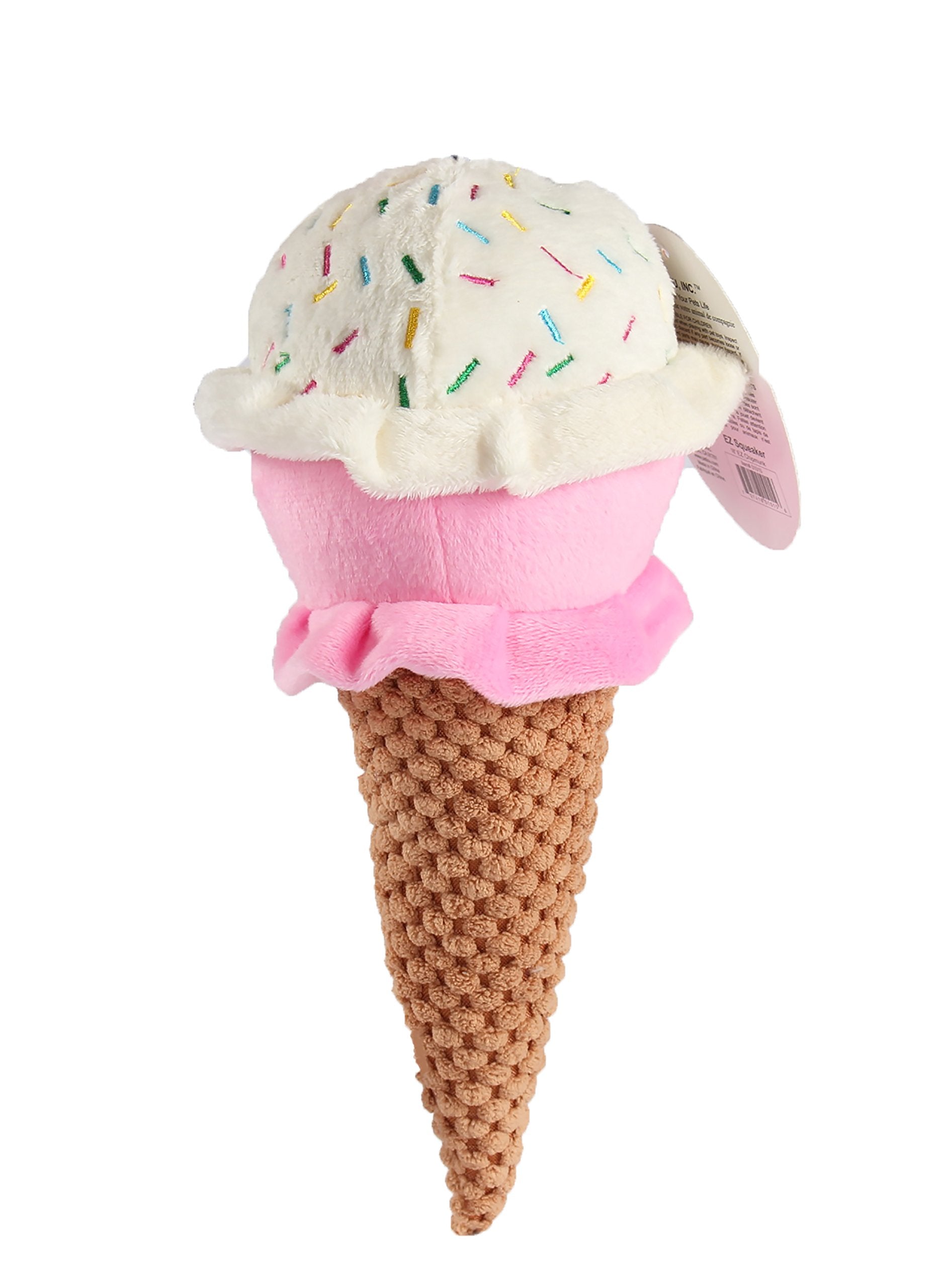 Pet Lou ice cream plush toy front view highlights durable two-layer fabric for teething puppies.