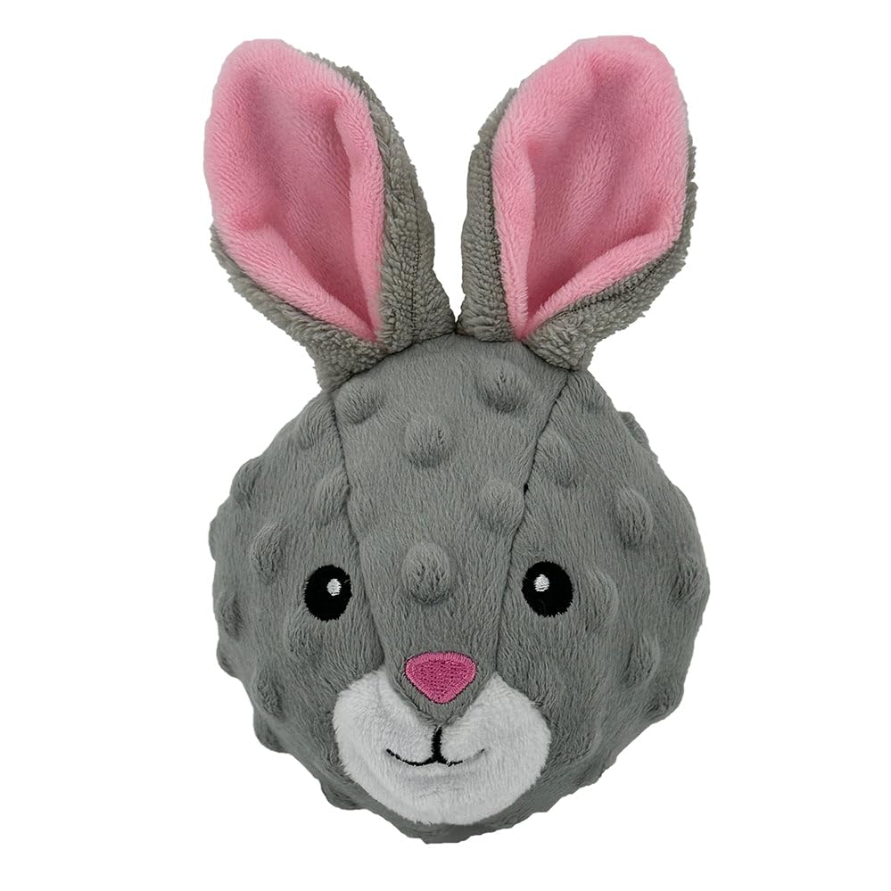 Pet Lou Rabbit EZ Squeaky Ball bunny-head texture detail, durable mesh and play-worthy surface.
