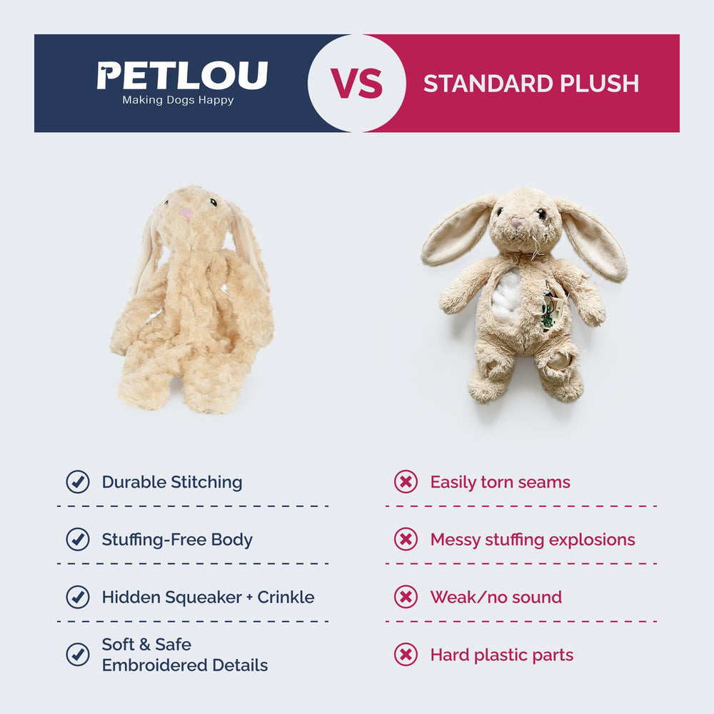 Pet Lou stuffingless floppy plush dog toy 19in rabbit durable stitching for long lasting play