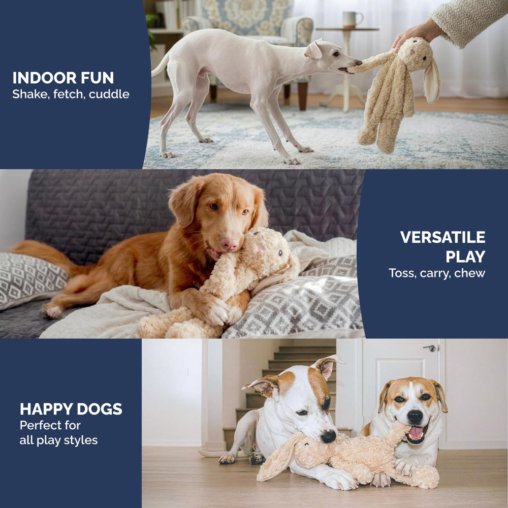 Pet Lou stuffingless floppy plush dog toy 19in rabbit lightweight grip for indoor outdoor fun