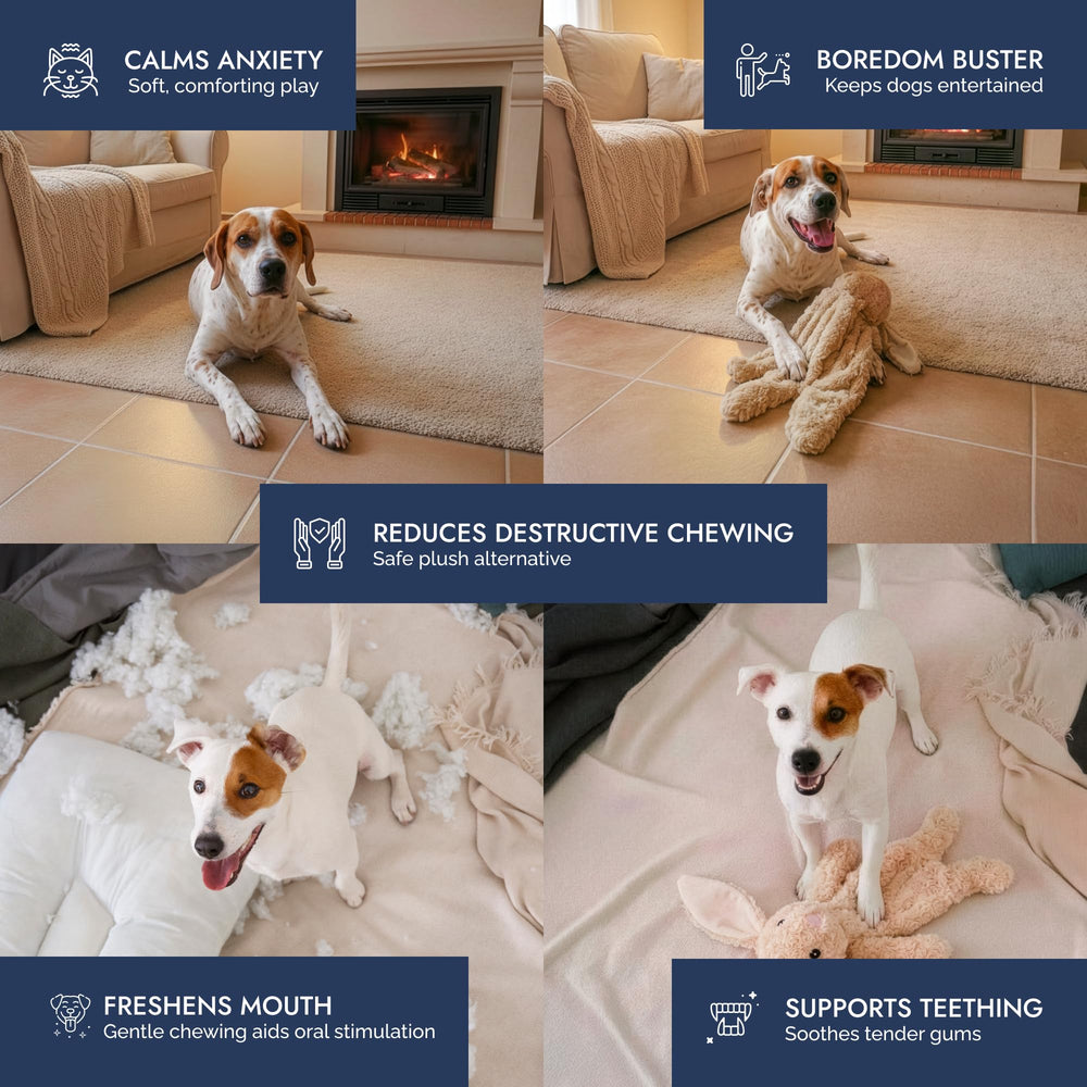 Pet Lou stuffingless floppy plush dog toy 19in rabbit soft head detail safe teething comfort