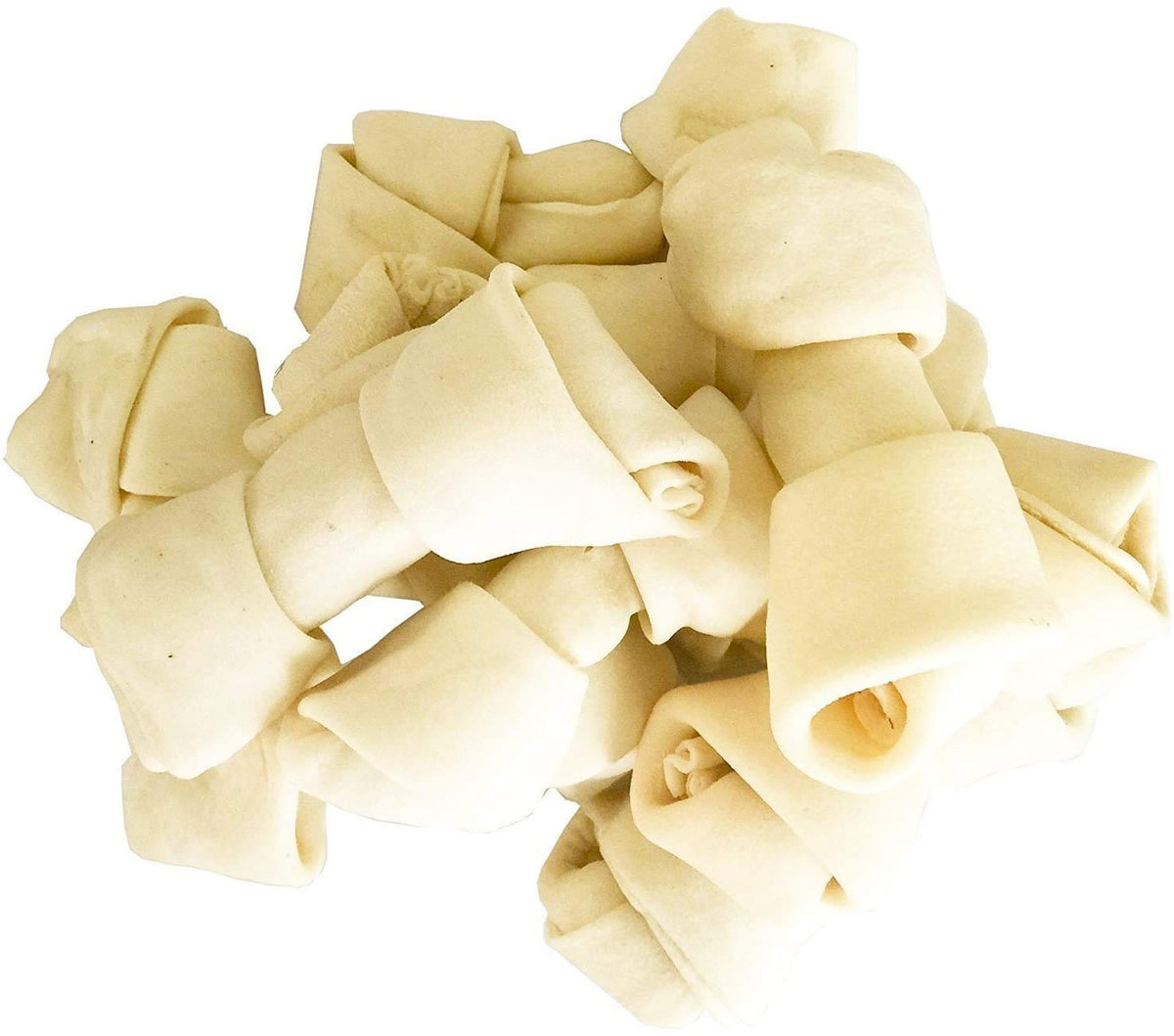 PET MAGASIN natural rawhide bones, front view for small dogs, long-lasting chew.
