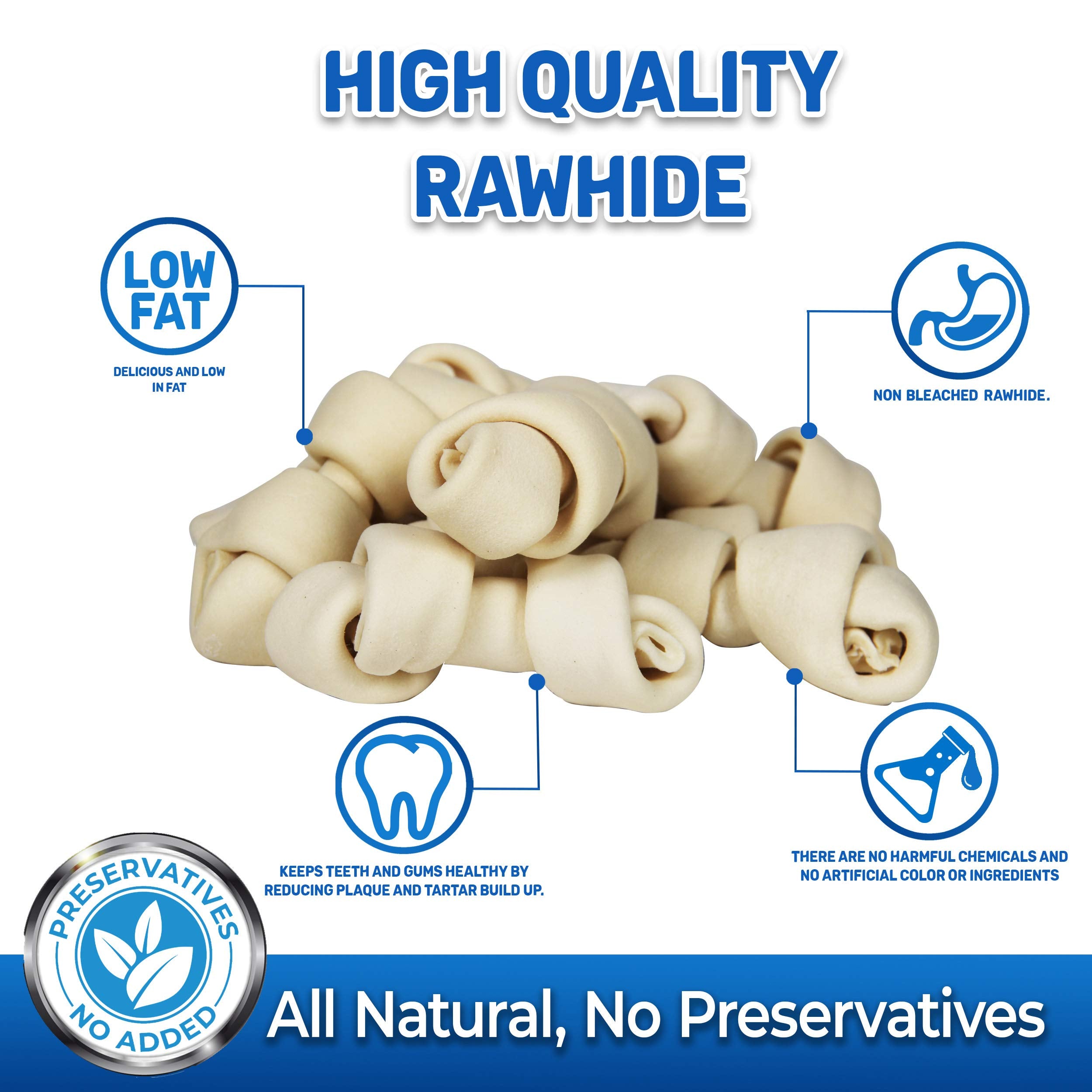 PET MAGASIN rawhide bones close-up highlighting texture and beef hide quality.