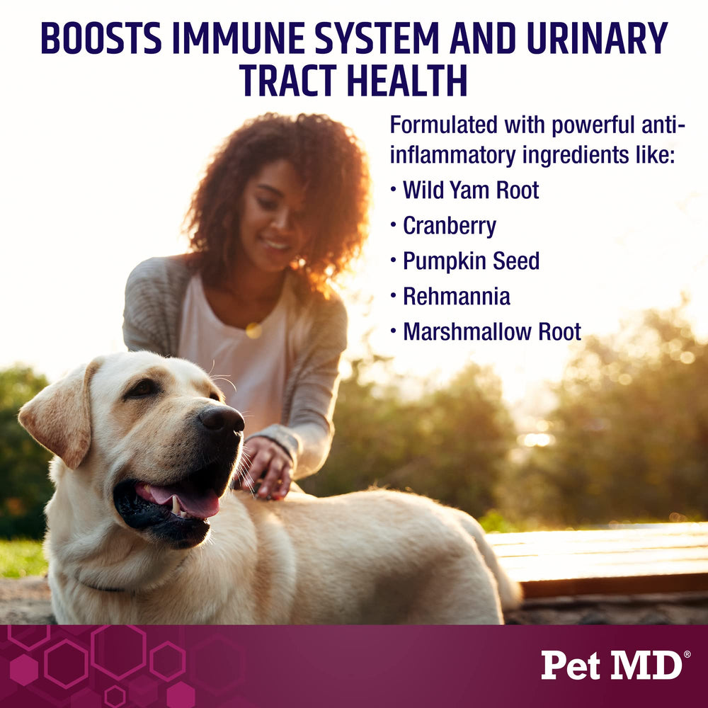 Pet MD Bladder Support Plus Cranberry ingredients chart shows high-potency blend.