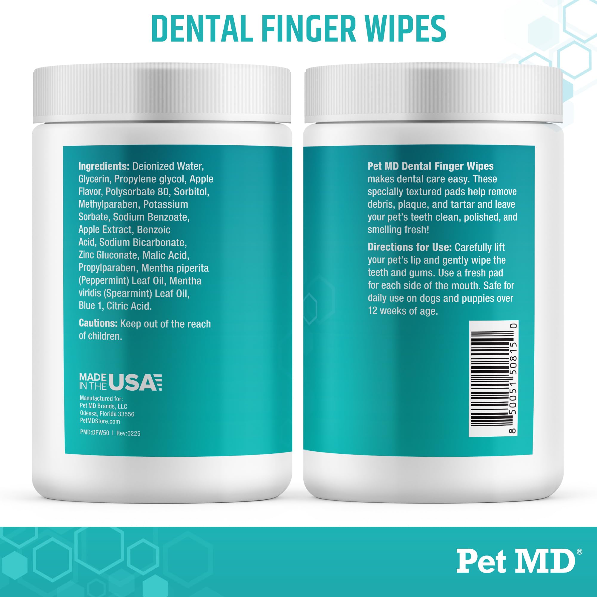 Pet MD dental finger wipes suitable for daily use on dogs.