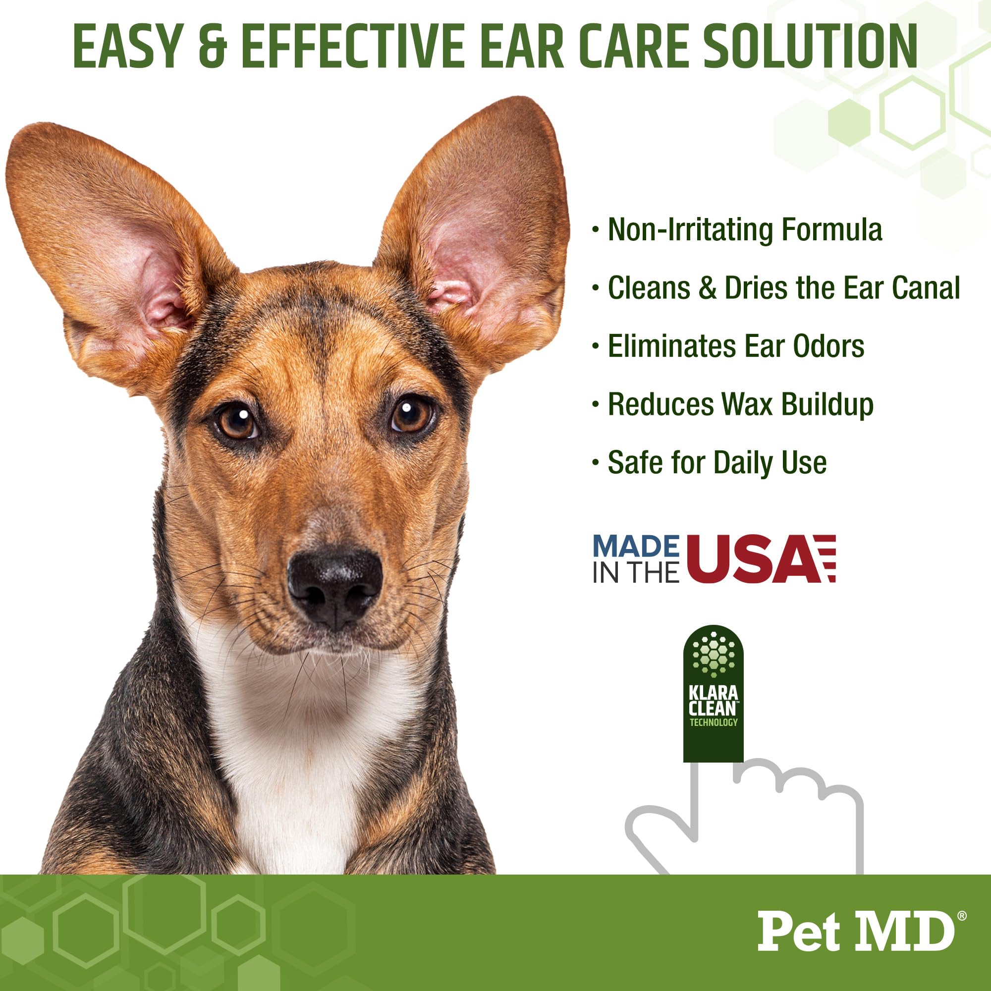 Pet MD dog ear wipes remove dirt, wax, and odor gently.