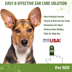 Pet MD dog ear wipes remove dirt, wax, and odor gently.