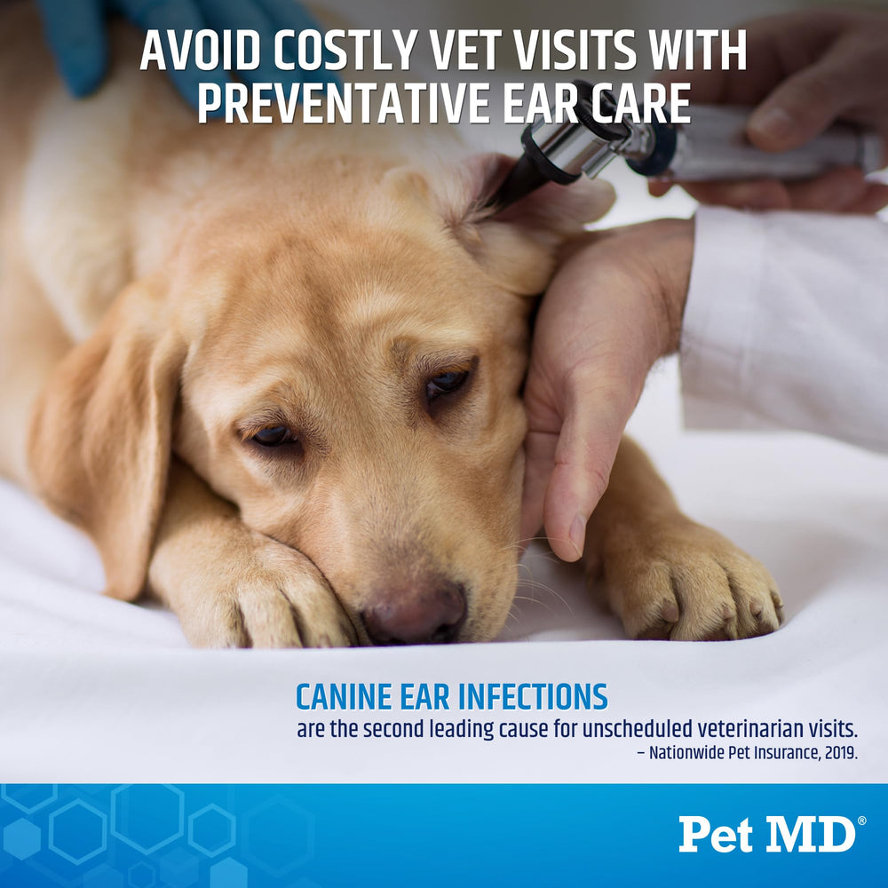 Pet MD Ear Wipes non-irritating formula protects sensitive ears during routine cleaning.