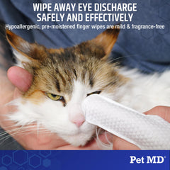 Pet MD Finger Wipes fragrance-free label showcased for hypoallergenic use.