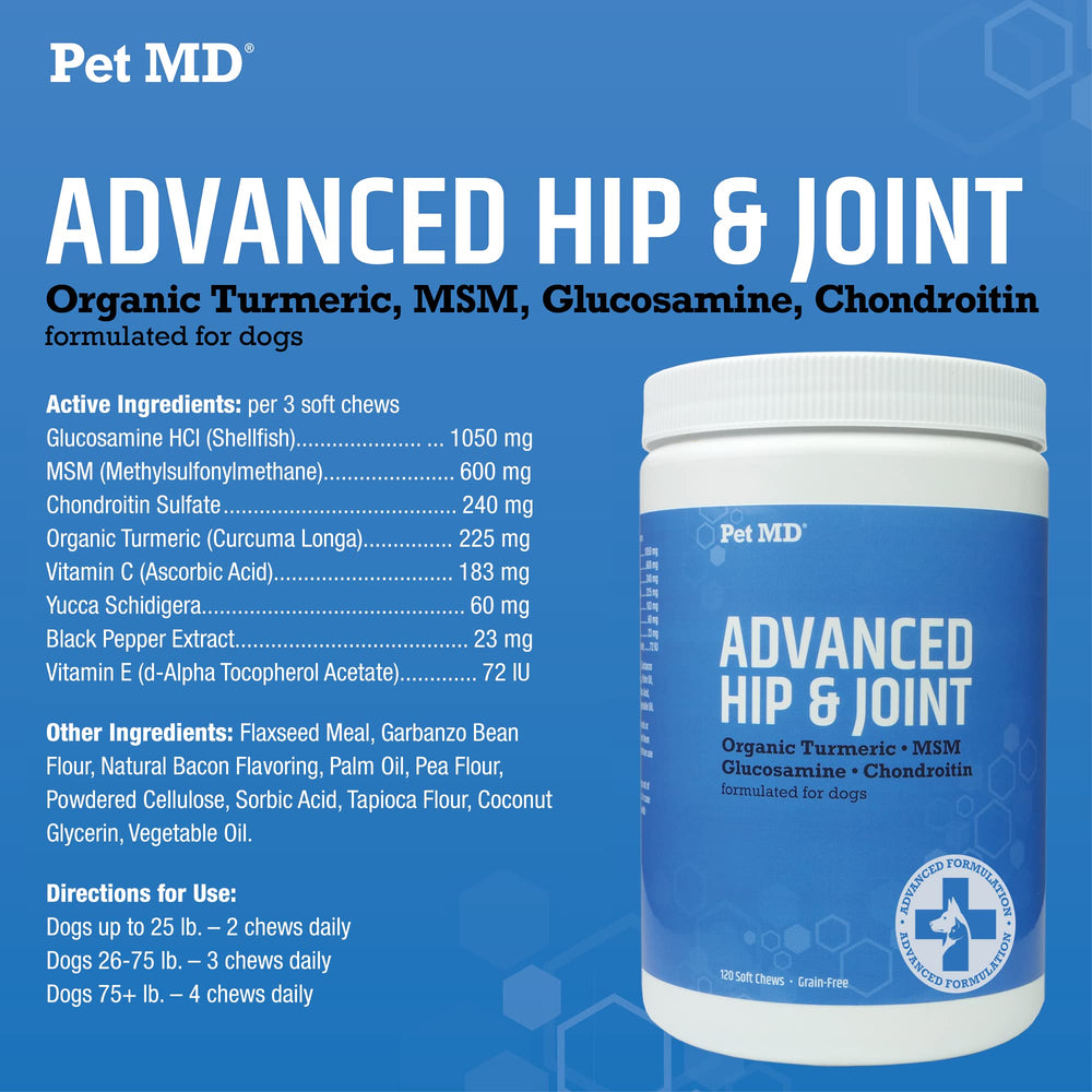Pet MD Glucosamine for Dogs supports flexibility from puppy to senior