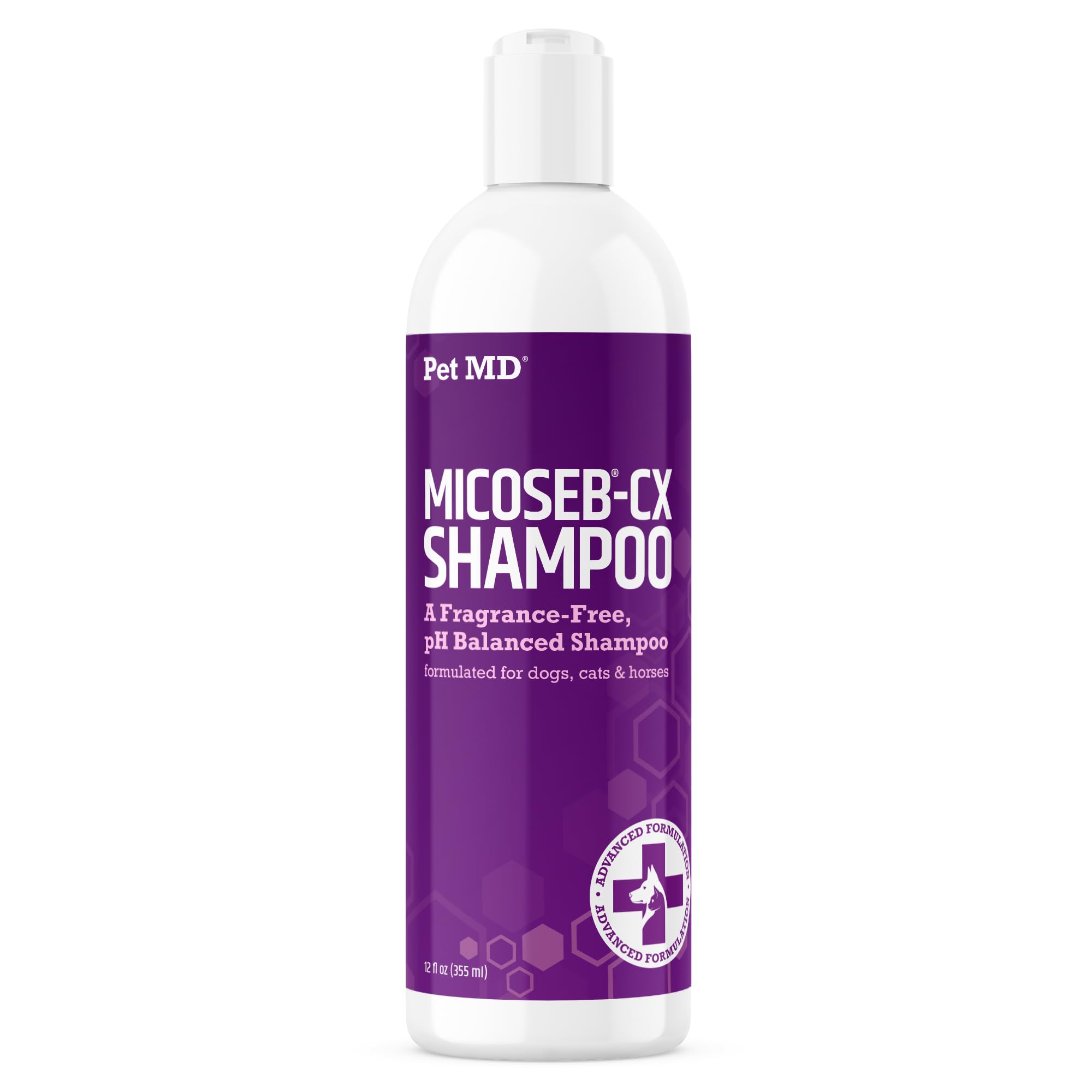 Pet MD Micoseb-CX bottle 12oz ready for at home grooming.