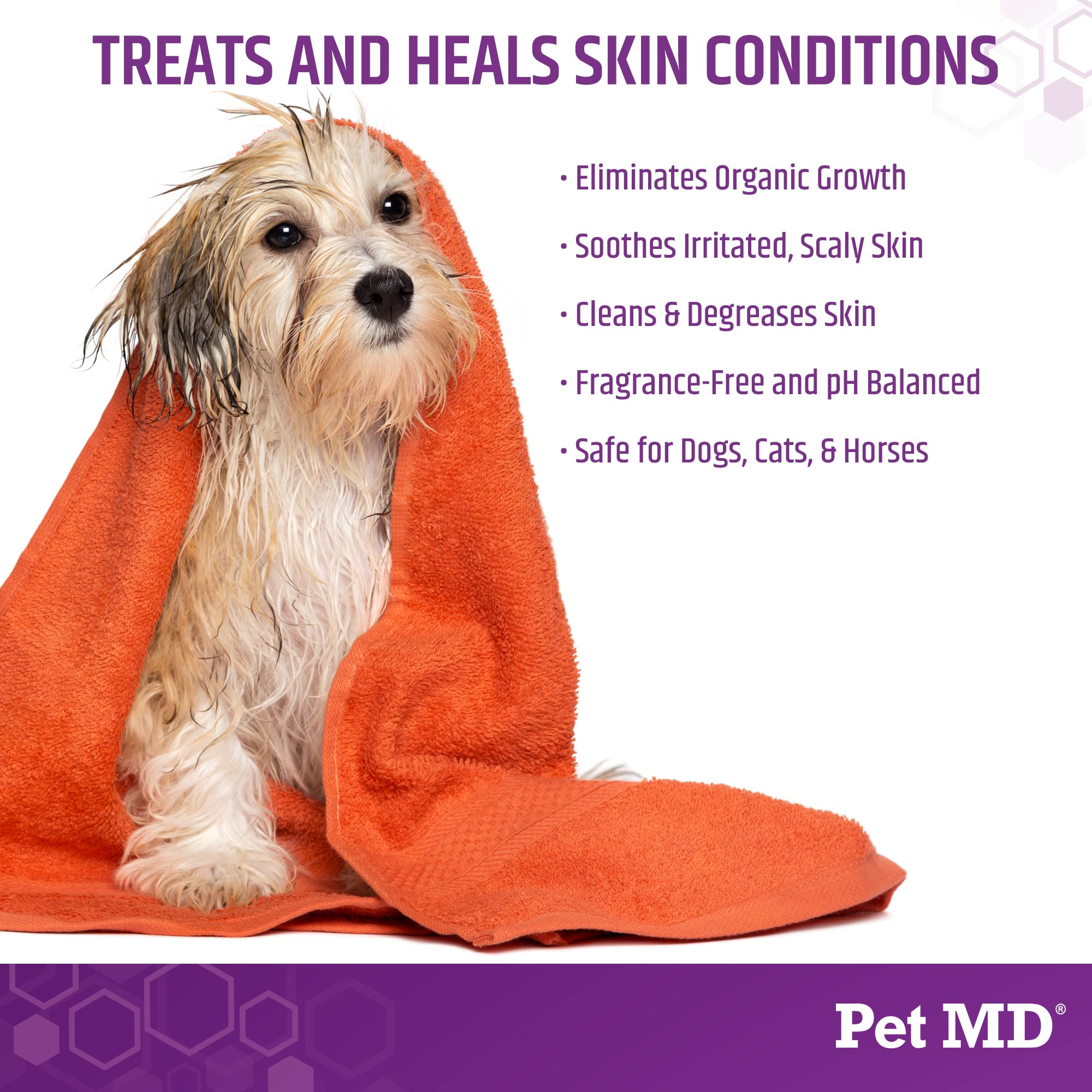 Pet MD Micoseb-CX after-use coat shows healthy shine and cleanliness.