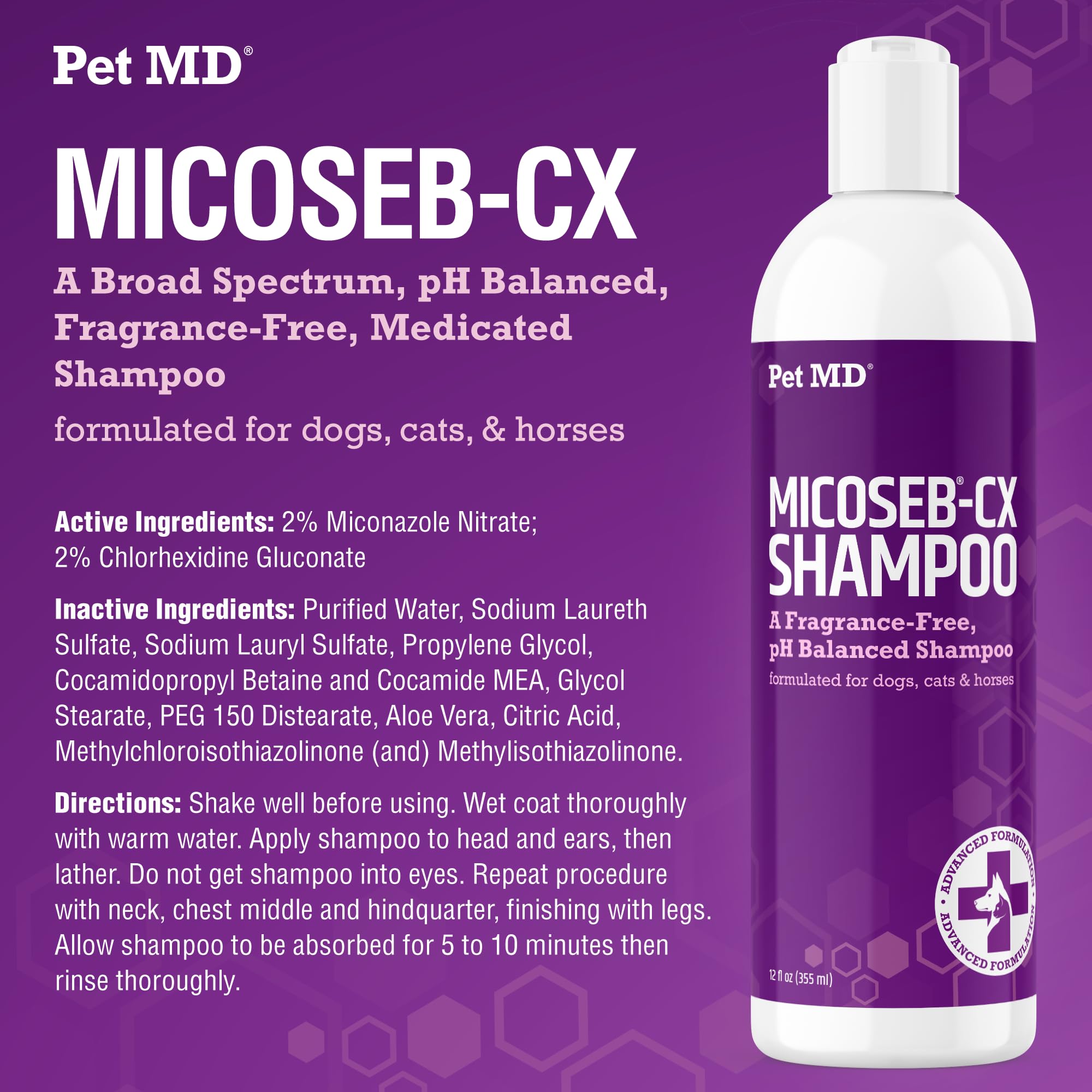 Pet MD Micoseb-CX label close-up highlighting USA-made quality.