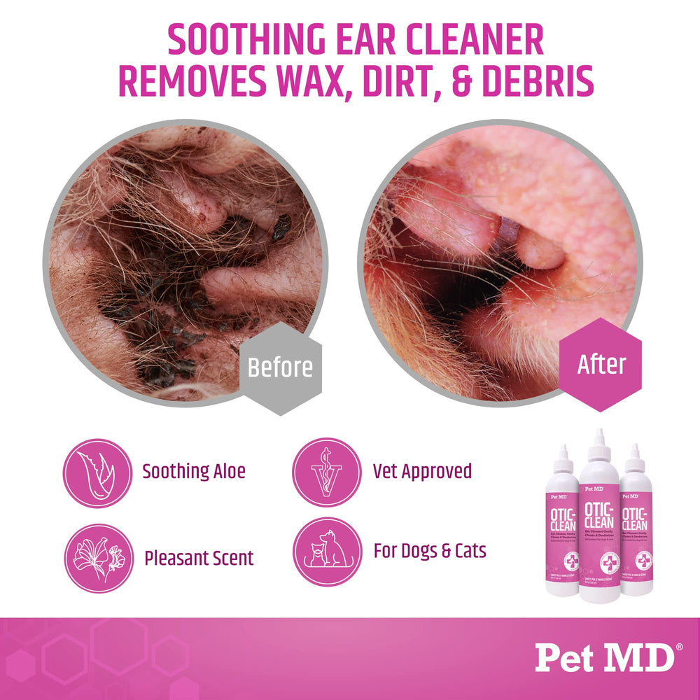 Pet MD Otic-Clean easy pour spout enables quick, mess-free ear cleaning