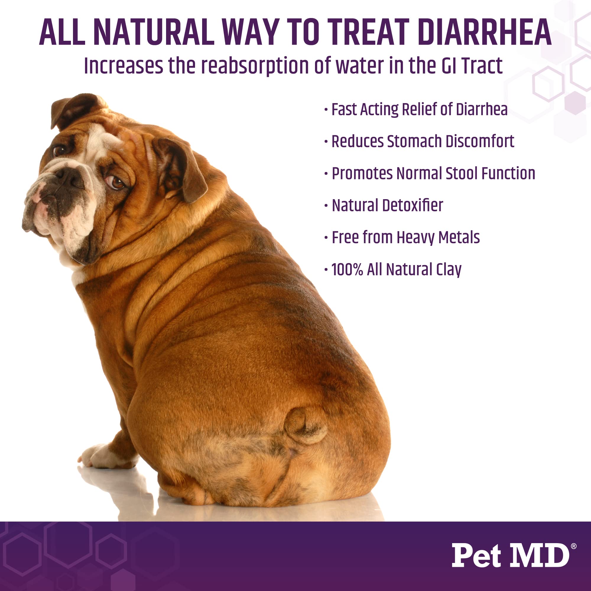 Pet MD Stool-Fix scoop-dosing demonstrated over food for easy administration.