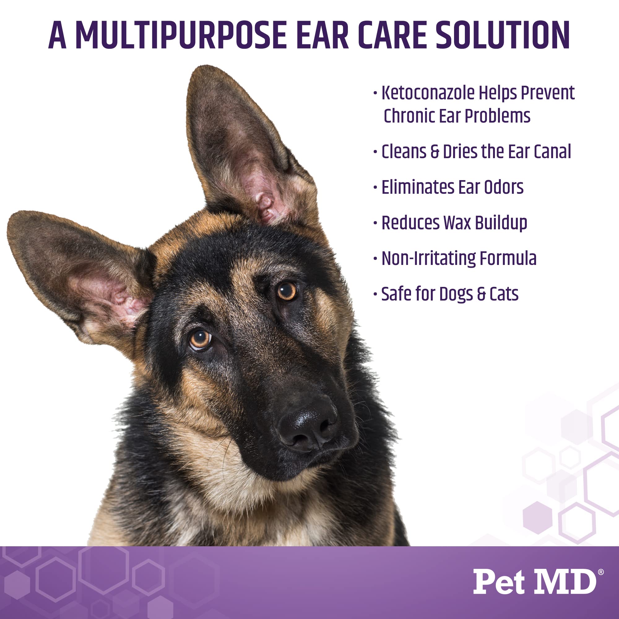 Pet MD Tris Flush cat ear cleaner usage highlights safe, non-stinging formula for sensitive ears.