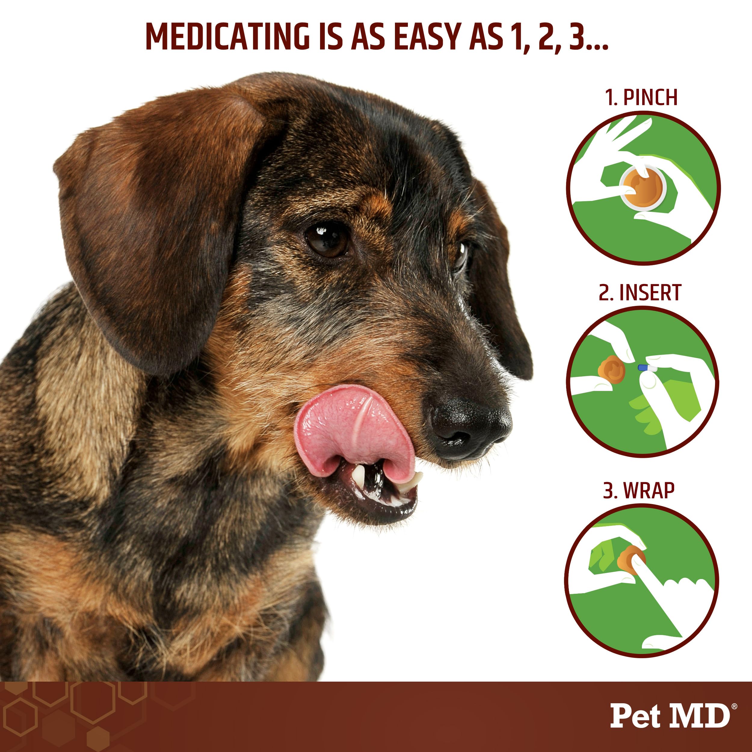 Pet MD Wrap-A-Pill dog-treat-bacon-flavor highlights flavorful option for medicine time.