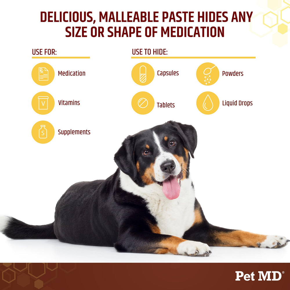 Pet MD Wrap-A-Pill wrap demonstrates pouch style around a pill for any size.