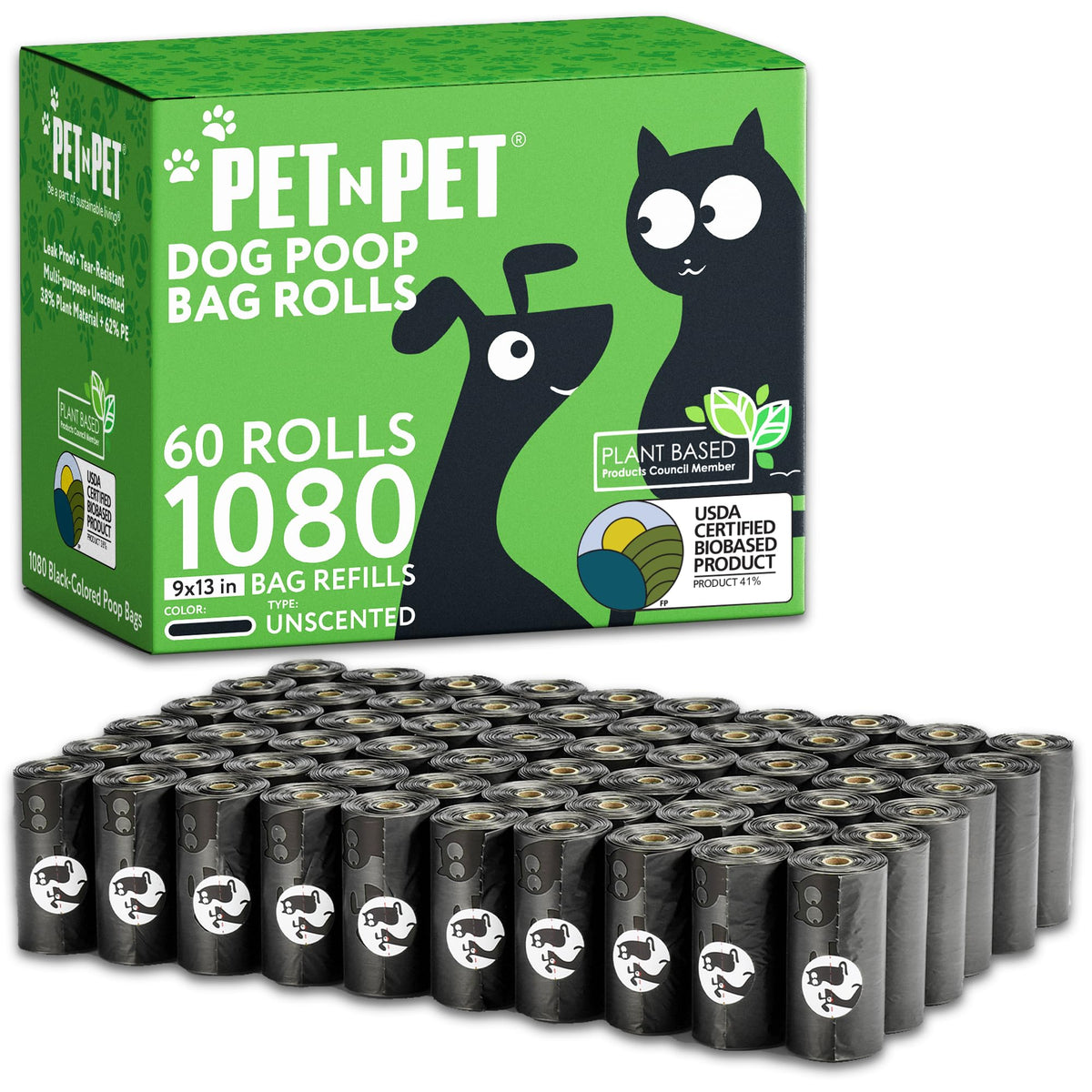 PET N PET 1080-count bags pack shown for savings and ready cleanup