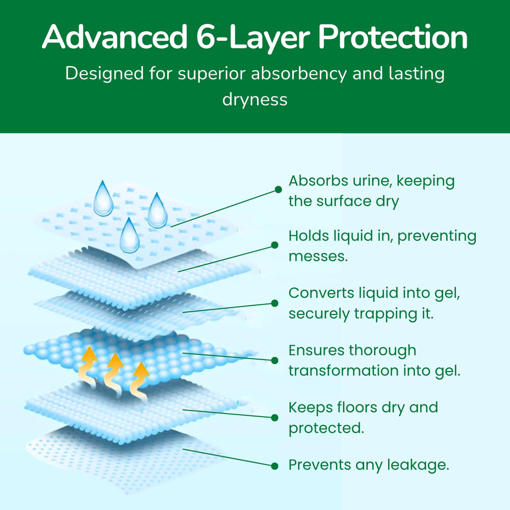 Pet N Pet six-layer absorbency pad shows advanced moisture control.