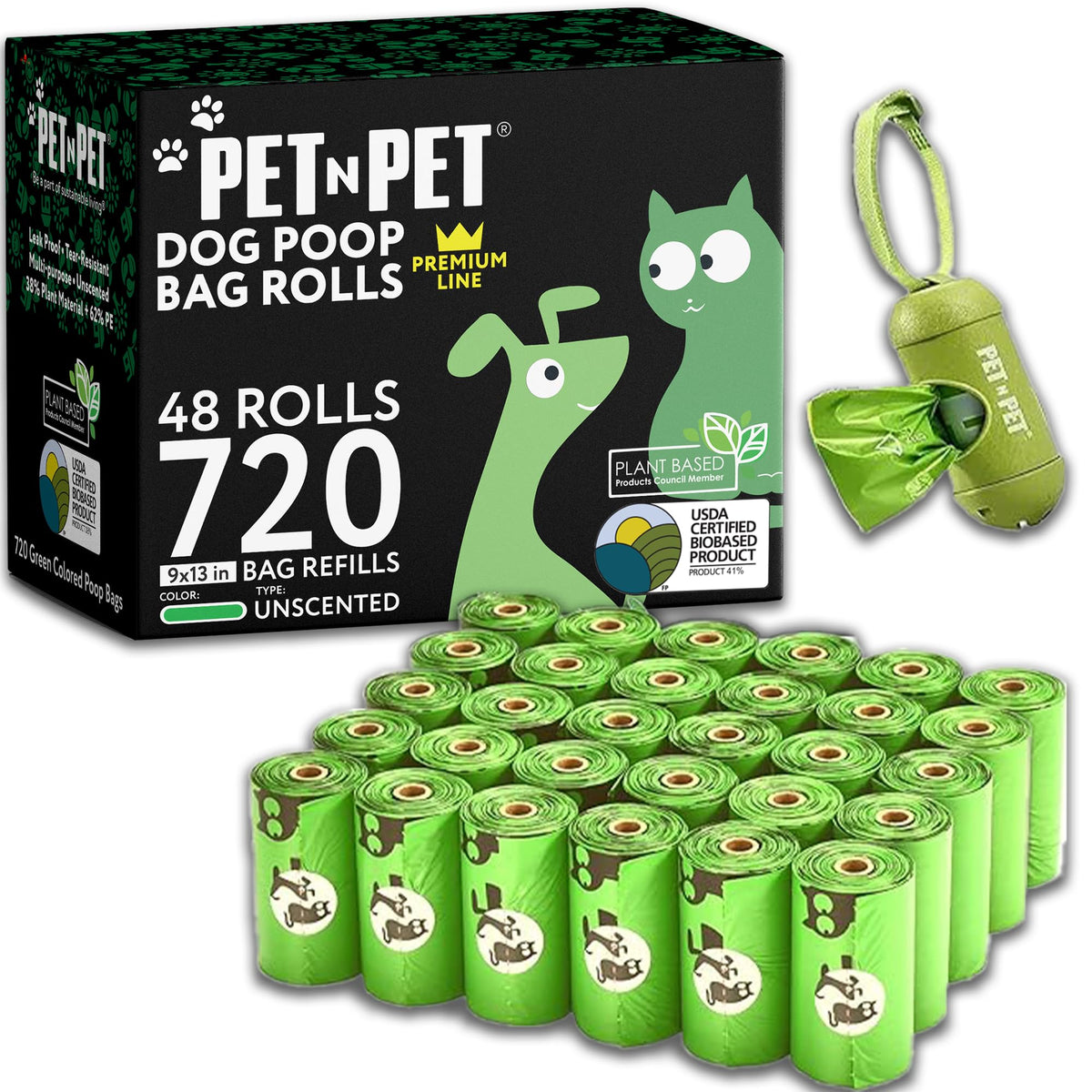Pet N Pet 720-count poop bags with dispenser for easy pickups.