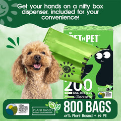 PET N PET 800-counts plant-based content highlights eco-friendly waste bag option