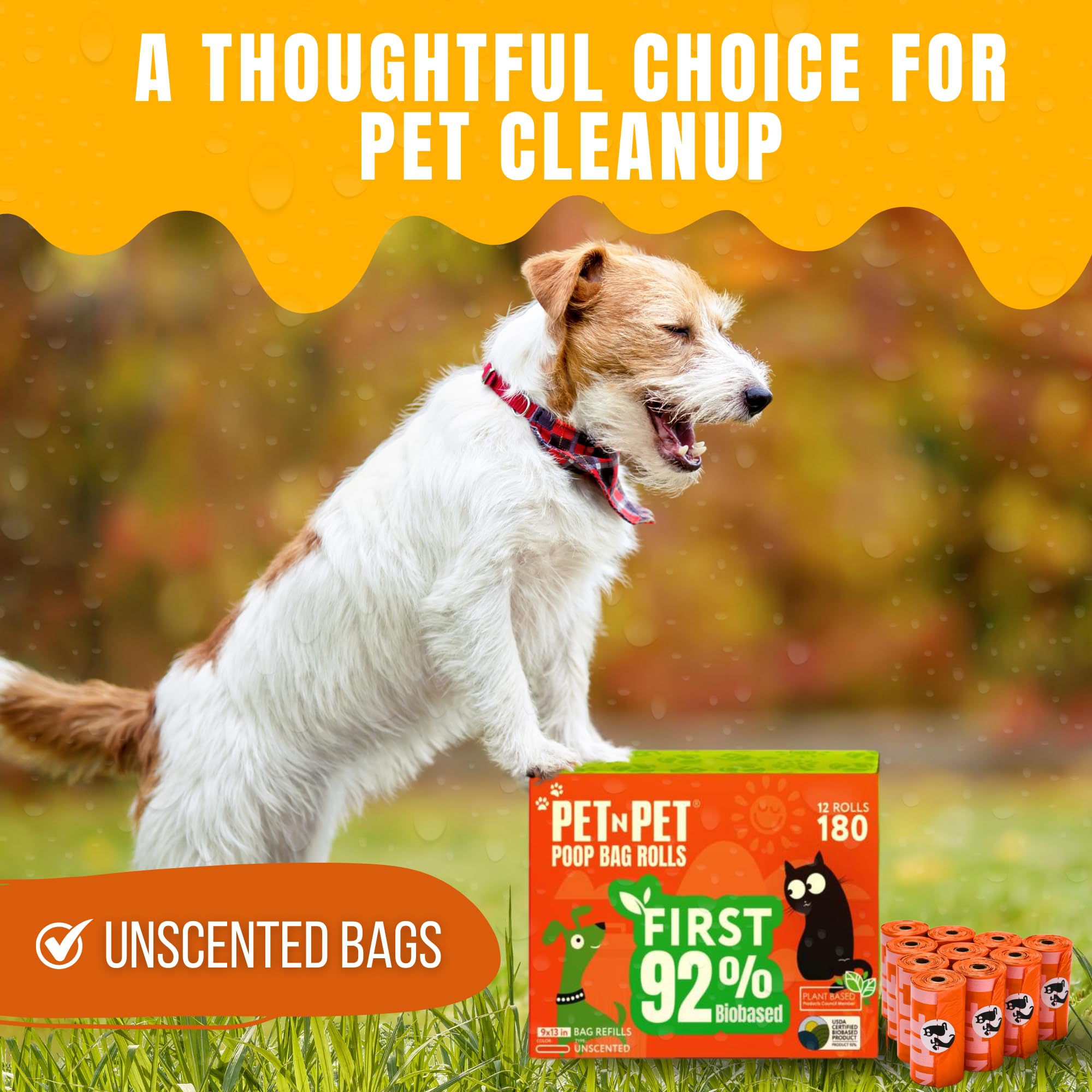 Pet N Pet 92% biobased bags support sustainable pet care.