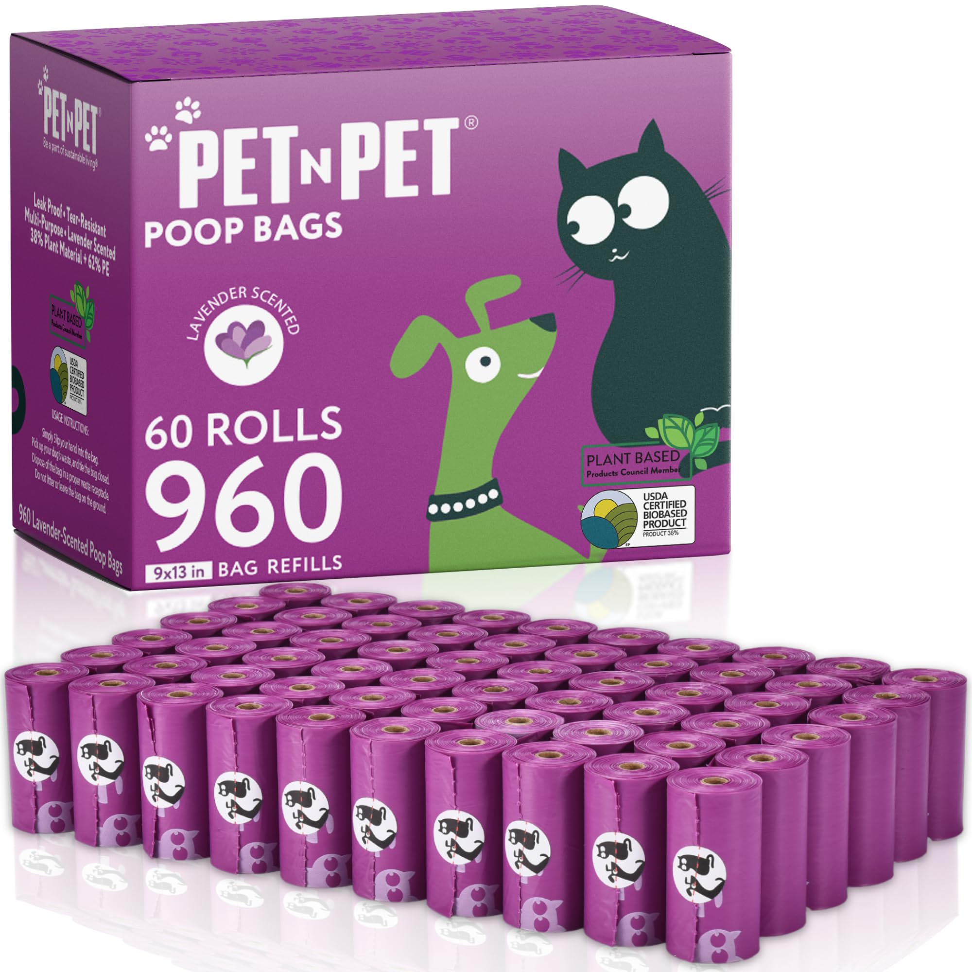 PET N PET lavender-scented poop bag roll for fresh walks and odor control.