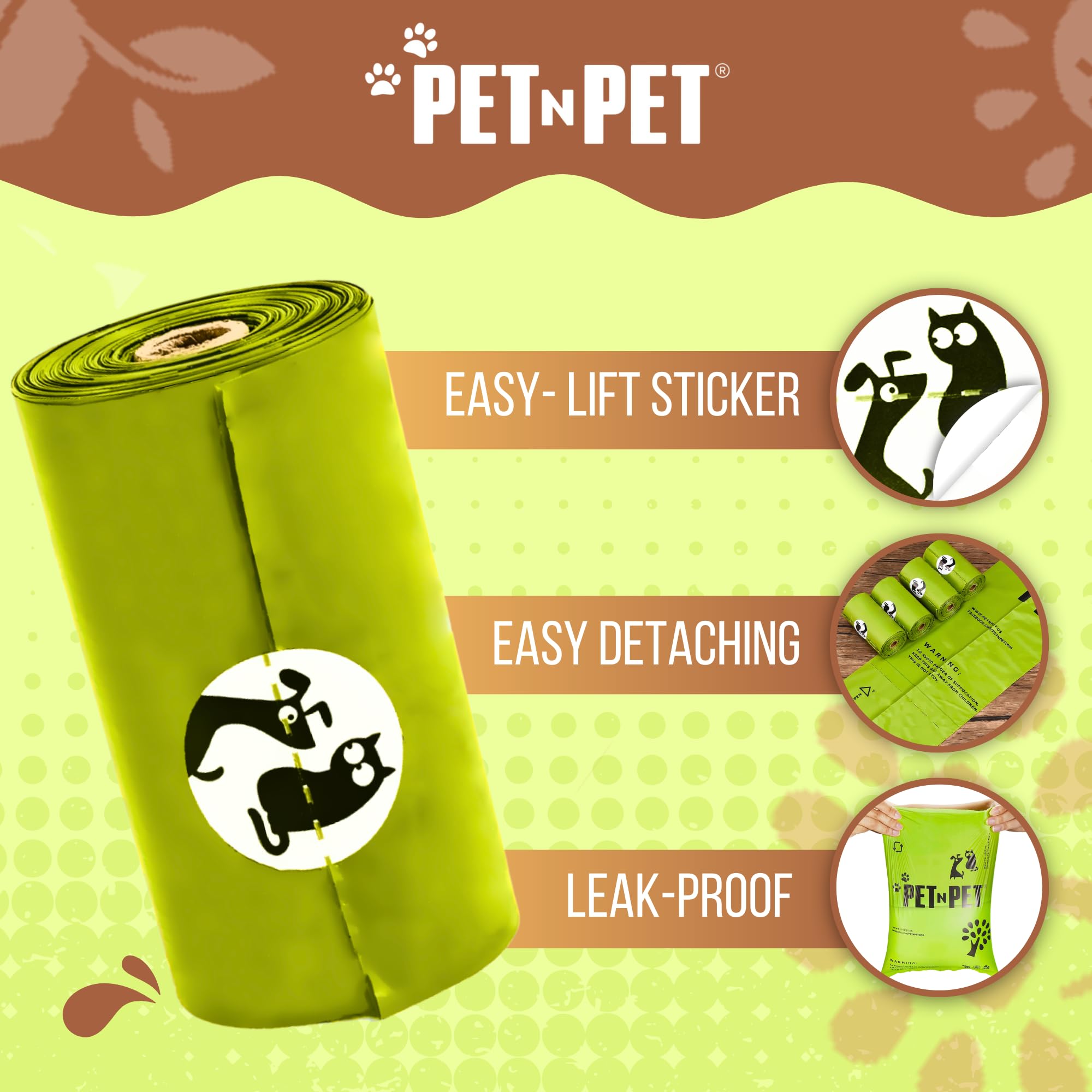Pet N Pet poop bags 9x13 size provide roomy waste containment.