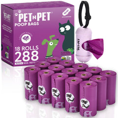 PET N PET lavender-scented dog poop bags shown with leash dispenser for odor control.
