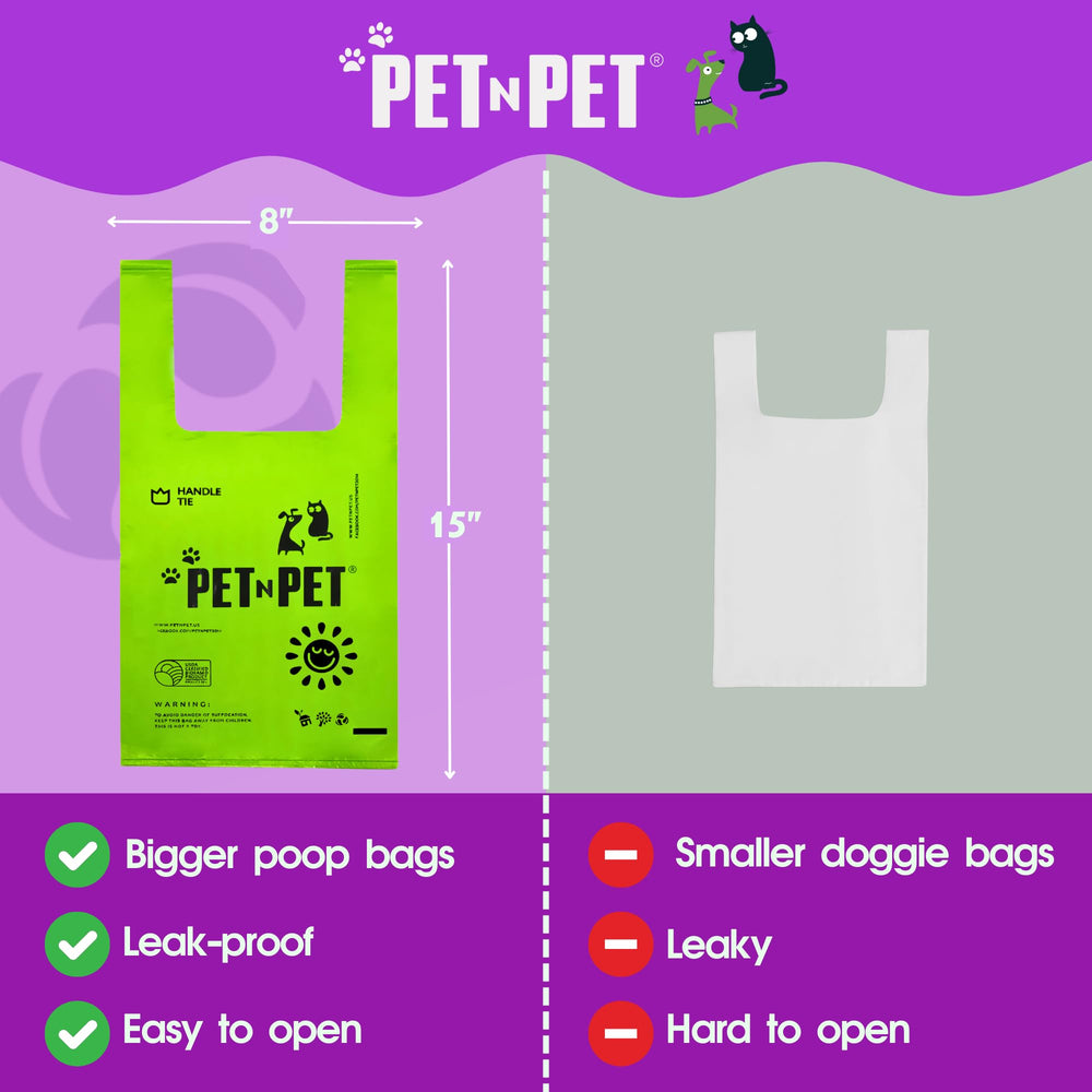 PET N PET poop bags with five-inch tie handles for secure disposal
