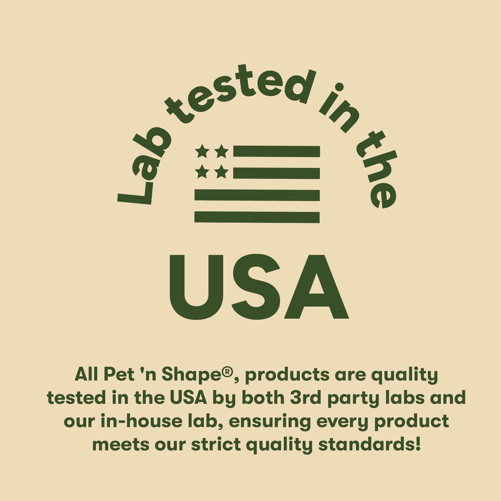 Pet 'n Shape Chik 'n Chips safety-lab tested assurance note.