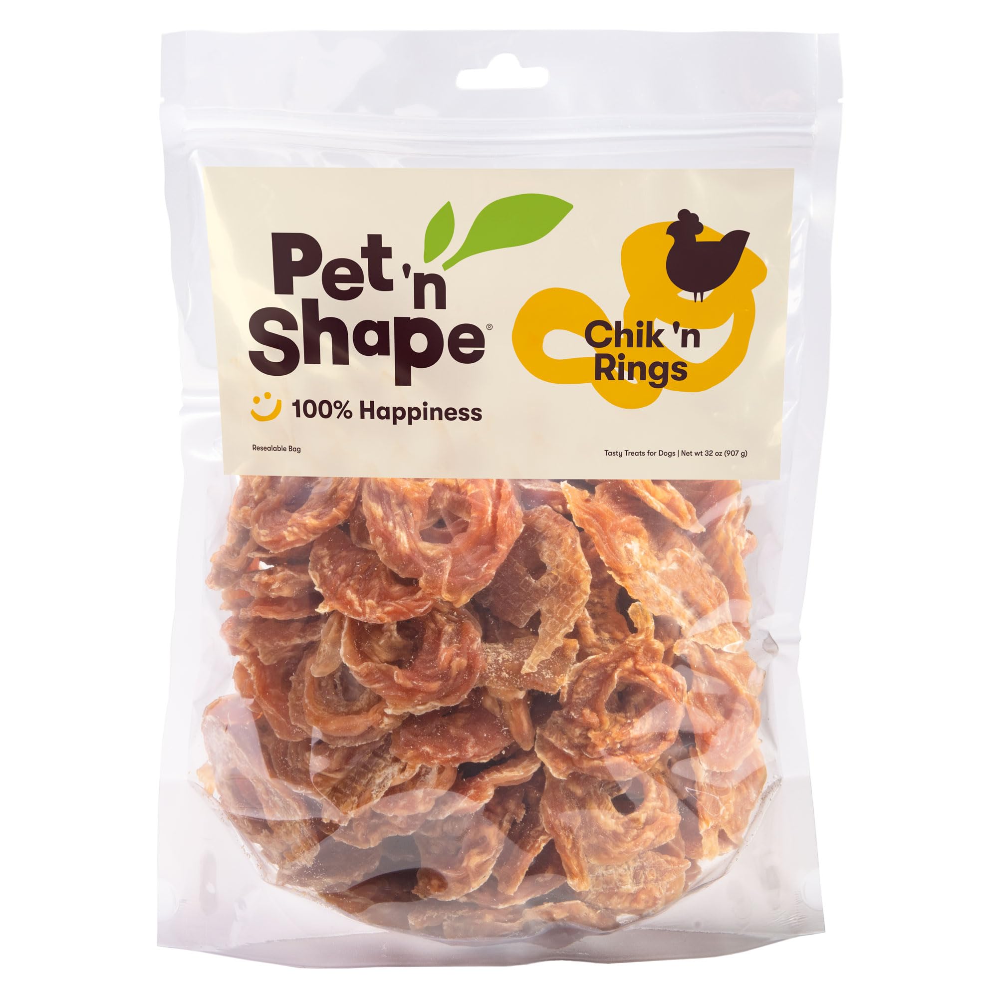 Pet 'n Shape Chik 'n Rings packaging resealable to keep treats fresh