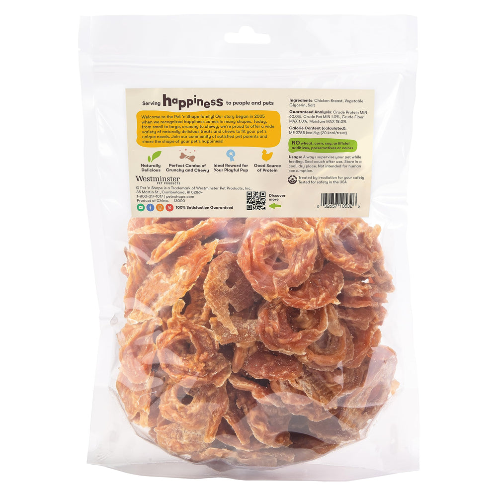 Pet 'n Shape Chik 'n Rings ring closeup shows natural chicken breast texture
