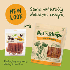 Pet 'n Shape Chik 'n Skewers pollo envuelto crujiente, premio para perros.